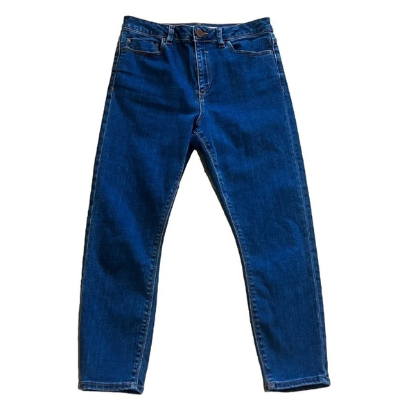 ASOS Crop Jeans Mid Rise Skinny Solid Blue Medium Wash Size 28 / 6 Stretchy - Picture 1 of 9